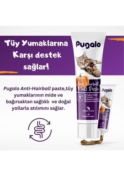 PUGALO Hairball Malt Paste Kediler Için Tüy Yumağı Önleyen Vitamin katkılı Malt Macun