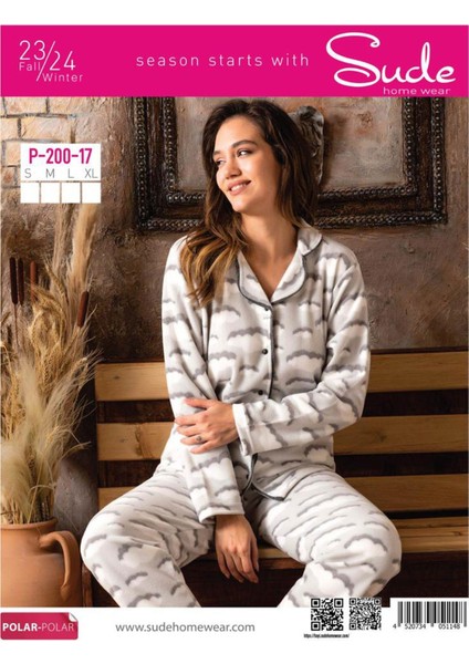 Kadın Gömlek Önden Düğmeli Polar Desenli Pijama Takımı P200/17 - 1 Adet