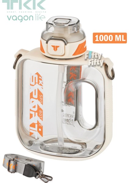 Tkk 1000 ml Çift Kullanım Pipetli rahat Içim Bpa Içermeyen Askılı Tritan Su Matarası FFTKK1022 1000