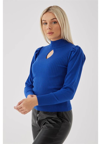 Yarım Balıkçı Yaka Pencere Detaylı Fitilli Slim Fit Triko Kazak Bayan KAZAK 23K0397K1 fırsatları
