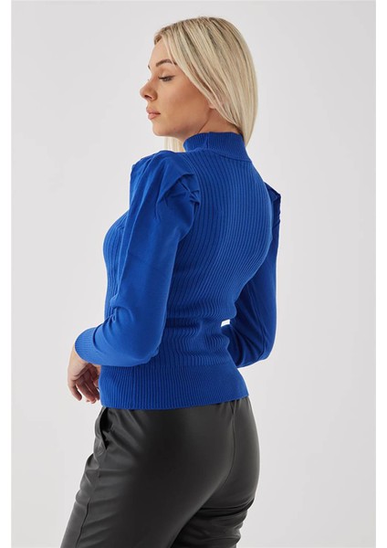 Yarım Balıkçı Yaka Pencere Detaylı Fitilli Slim Fit Triko Kazak Bayan KAZAK 23K0397K1 indirimleri