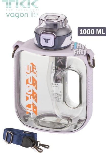 Tkk 1000 ml Çift Kullanım Pipetli rahat Içim Bpa Içermeyen Askılı Tritan Su Matarası FFTKK1022 1000