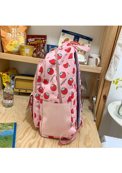 Sevimli ve Tatlı Sırt Çantası, Küçük Çilek Desenli, Ilkokul ve Ortaokul Kız Okul Çantası, Büyük Kapasiteli Sırt Çantası (Yurt Dışından) fiyatları