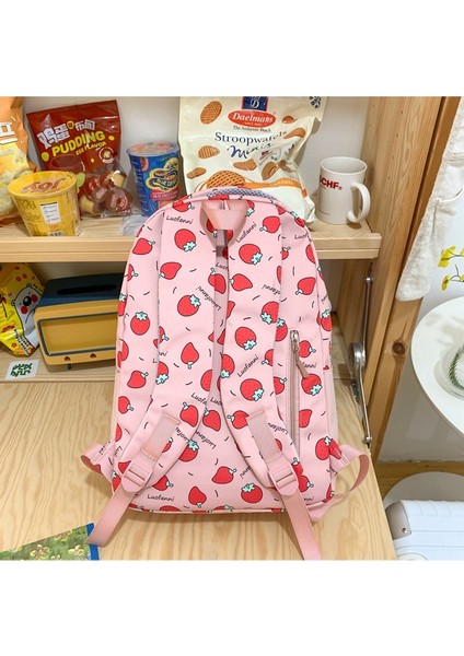 Sevimli ve Tatlı Sırt Çantası, Küçük Çilek Desenli, Ilkokul ve Ortaokul Kız Okul Çantası, Büyük Kapasiteli Sırt Çantası (Yurt Dışından) modelleri