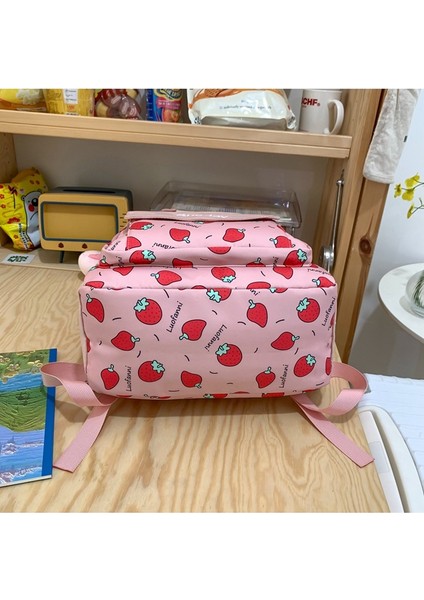 Sevimli ve Tatlı Sırt Çantası, Küçük Çilek Desenli, Ilkokul ve Ortaokul Kız Okul Çantası, Büyük Kapasiteli Sırt Çantası (Yurt Dışından) fırsatları
