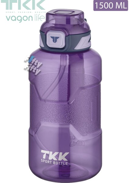 Tkk 1500 ml Çift Kullanım Pipetli rahat Içim Bpa Içermeyen Askılı Tritan Su Matarası FFTKK1021 1500