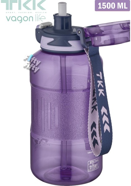 Tkk 1500 ml Çift Kullanım Pipetli rahat Içim Bpa Içermeyen Askılı Tritan Su Matarası FFTKK1021 1500