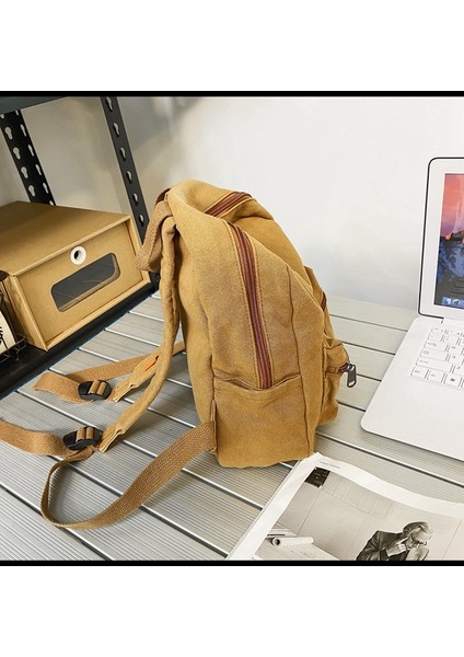 Düz Renk Okul Çantası Kadın Retro Üniversite Öğrencisi Sırt Çantası Seyahat Yıkanmış Tuval Küçük Sırt Çantası (Yurt Dışından) modelleri