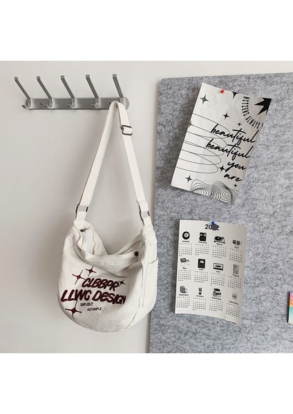 Kanvas Çanta Büyük Kapasiteli Tek Omuz Çapraz Çanta Nakış Tite Çanta Üniversite Öğrencileri Okul Çantası (Yurt Dışından)