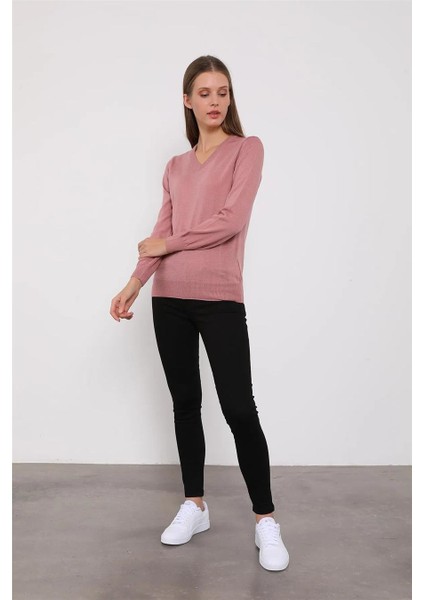 V Yaka Gül Kurusu Triko