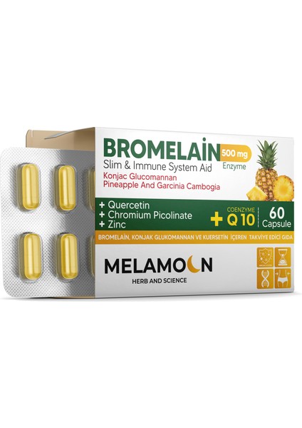 Bromelain, Konjak Glukomannan Kuersetin Qenzim Q10 Içeren Kapsül Takviye Edici Gıda 60 Kapsül