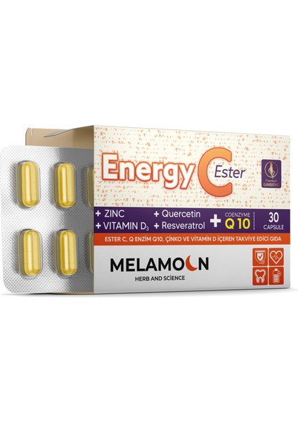 Energyc Ester Qenzim Q10, Resveratrol ve Kuersetin Içeren Kapsül Takviye Edici Gıda 30 Kapsül