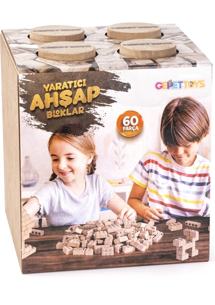 Organik Doğal Ahşap 60 Parça Eğitici Ahşap Yapı Blokları