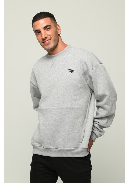 Oversize Kanguru Cepli Bisiklet Yaka Sweatshirt