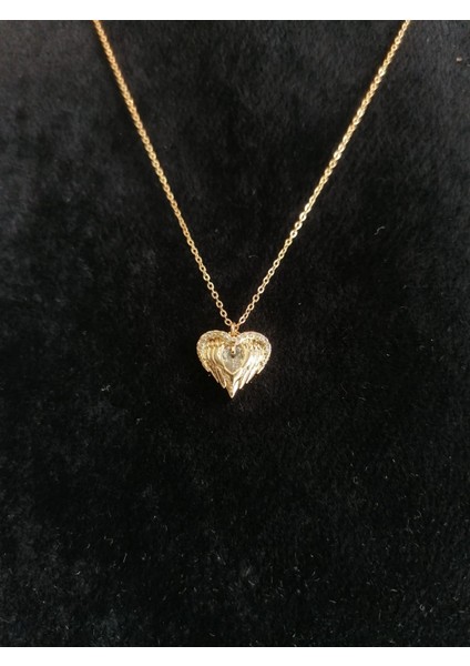 Kadın Çelik Ortası Taşlı Kalp Kolye Gold