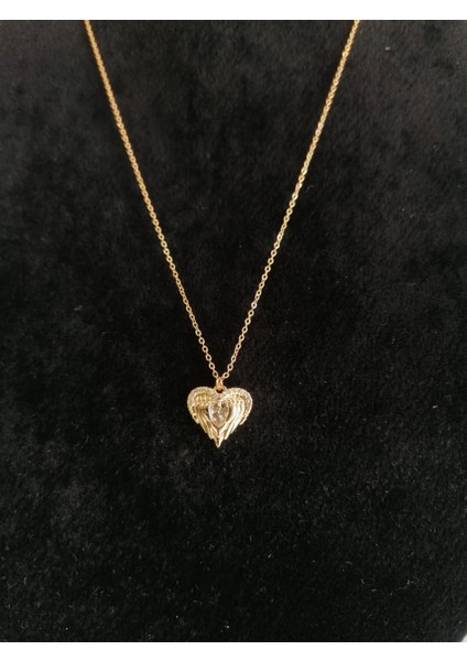 Kadın Çelik Ortası Taşlı Kalp Kolye Gold