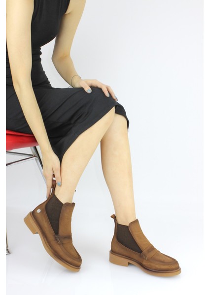 Kadın Hakiki Deri Ortopedik Lastik Detaylı Bağcıksız Loafer Kısa Bot M24/KB1540 fiyatları