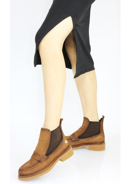 Kadın Hakiki Deri Ortopedik Lastik Detaylı Bağcıksız Loafer Kısa Bot M24/KB1540 modelleri