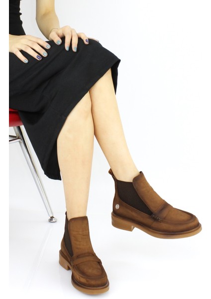 Kadın Hakiki Deri Ortopedik Lastik Detaylı Bağcıksız Loafer Kısa Bot M24/KB1540 fırsatları