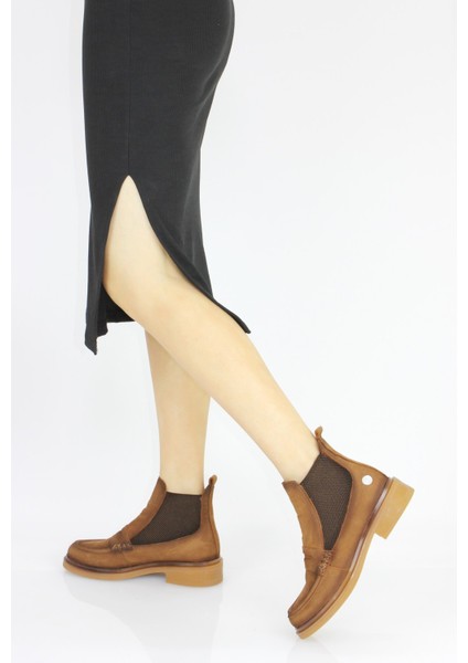 Kadın Hakiki Deri Ortopedik Lastik Detaylı Bağcıksız Loafer Kısa Bot M24/KB1540 indirimleri