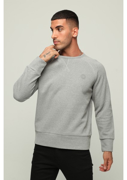Saf Pamuklu Bisiklet Yaka Sweatshirt