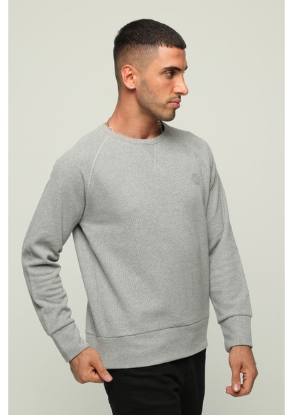 Saf Pamuklu Bisiklet Yaka Sweatshirt