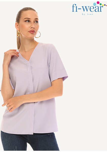Kadın V Yaka Kısa Kollu Gömlek fırsatları