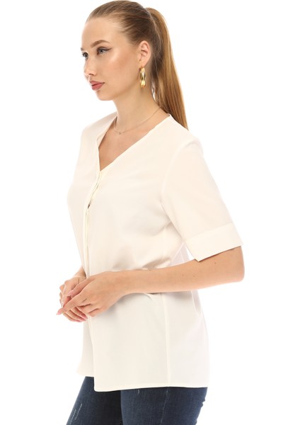 Kadın V Yaka Kısa Kollu Gömlek fiyatları