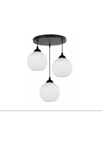 Modern1,retro,vintage Opal Camlı 3XE27 Siyah Metal Gövdeli Sarkıt Avize Taban ÇAPI:30CM