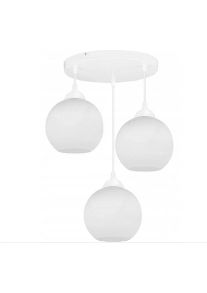 Modern,retro,vintage Opal Camlı 3XE27 Beyaz Metal Gövdeli Sarkıt Avize Taban ÇAPI:30CM