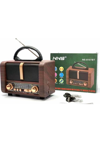 NNS NS-8107BT Taşınabilir Nostaljik Radyo Bluetooth Speaker Usb+Tf Card+Aux