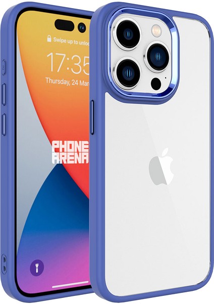 Case World Apple iPhone 15 Pro Kapak Metal Kamera Korumalı Arkası Şeffaf Silikon Kılıf - Petrol Mavisi