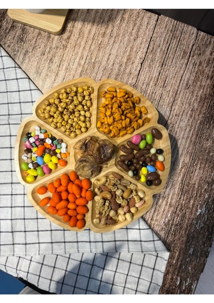 Bambu Dönerli Bölmeli Dönen Tabak Ikramlık Sunumluk Çerezlik Kahvaltılık
