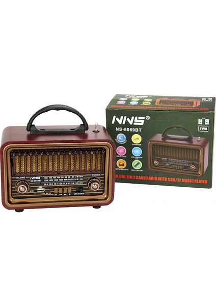 NNS NS-8069BT Taşınabilir Nostaljik Radyo Bluetooth Speaker Usb+Tf Card+Aux