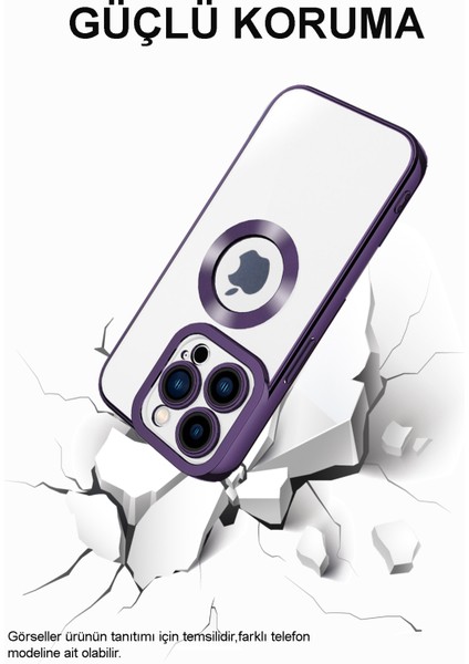 Apple iPhone 15 Plus Kapak Yanları Renkli Lens Korumalı Logo Gösteren Şeffaf Luxury Silikon Kılıf - Koyu Gri fırsatları