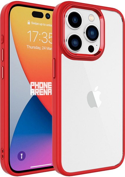 Case World Apple iPhone 15 Pro Kapak Metal Kamera Korumalı Arkası Şeffaf Silikon Kılıf - Kırmızı