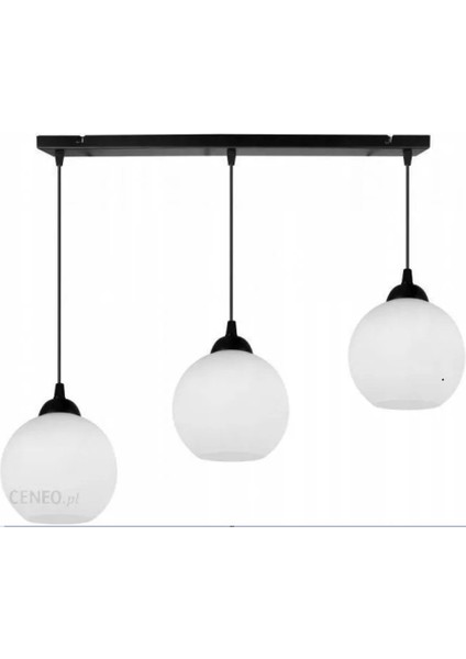 Modern,retro1,vintage Opal Camlı 3XE27 Sıralı Siyah Metal Gövde Masa Üstü Sarkıt Avize
