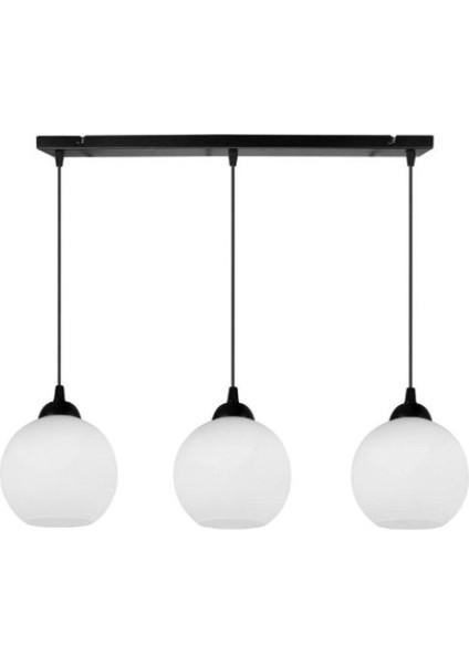 Modern,retro1,vintage Opal Camlı 3XE27 Sıralı Siyah Metal Gövde Masa Üstü Sarkıt Avize