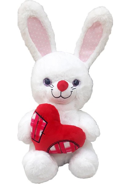 Peluş Pembe Burunlu Tavşan 35 cm Beyaz - Mavi Su Dünyası