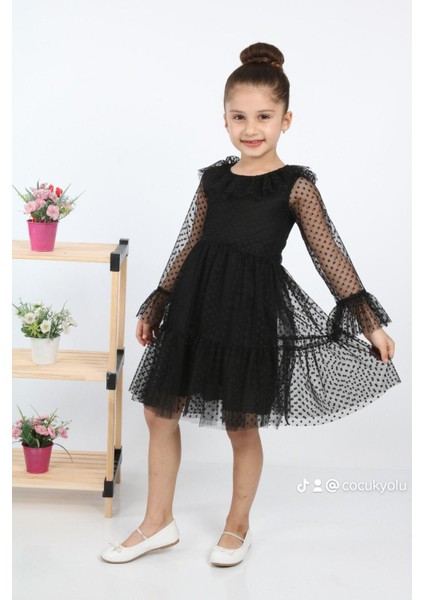 Çocukyolukids Puantiyeli Tüllü Siyah Kız Çocuk Elbise A1111141111015 fiyatları