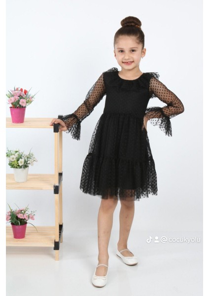 Çocukyolukids Puantiyeli Tüllü Siyah Kız Çocuk Elbise A1111141111015 modelleri