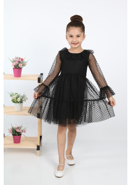 Çocukyolukids Puantiyeli Tüllü Siyah Kız Çocuk Elbise A1111141111015 fırsatları