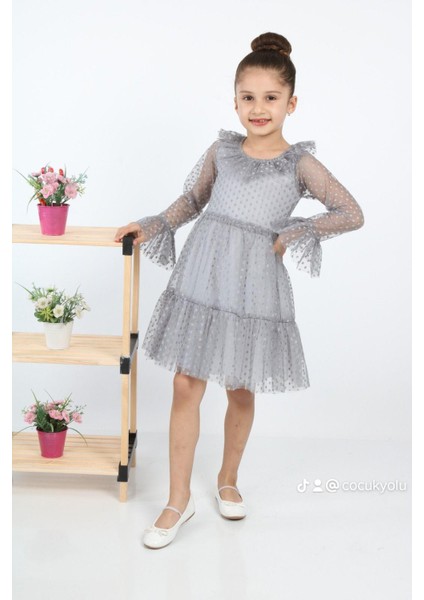 Çocukyolukids Puantiyeli Tüllü Gri Kız Çocuk Elbise A1111141111018 fiyatları