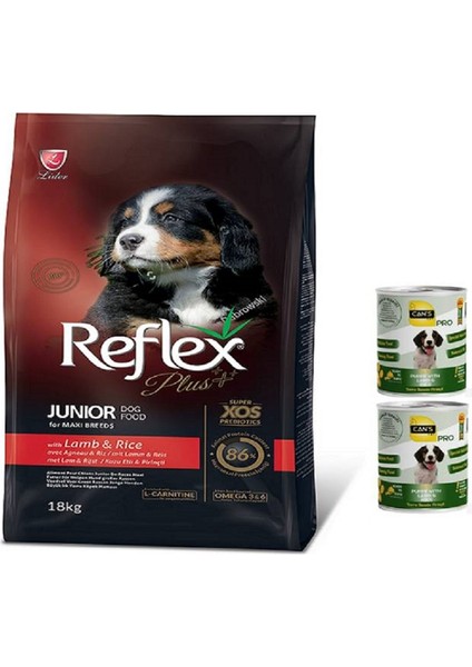 Junior Kuzu Etli Pirinçli Büyük Irk Yavru Köpek Maması 18 kg + 2 Adet Konsere