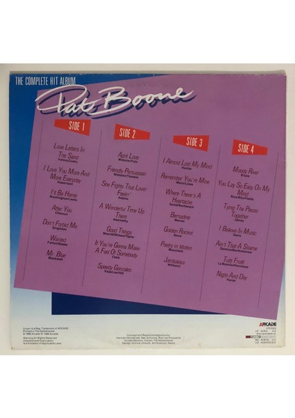 Pat Boone The Complete Hit Album Double Çift Lp Plak (1986 Orjinal Hollanda Baskı)