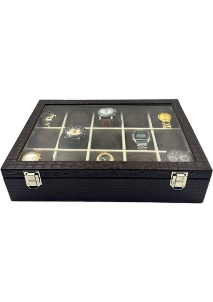 Richbox 15'li Saat Kutusu Timsah Kahve