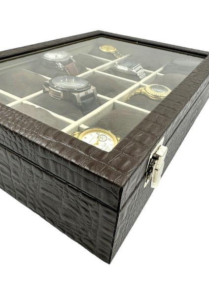 Richbox 15'li Saat Kutusu Timsah Kahve