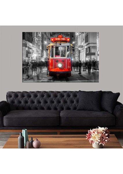 Dekoratif Baskı Kırmızı Tramvay Kanvas Tablo