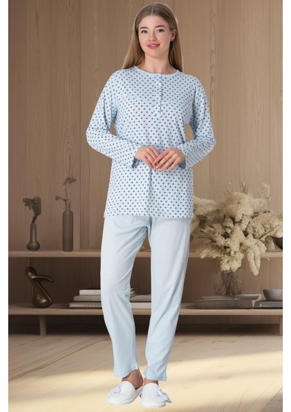 Mecit 5919 Mavi Büyük Beden Kadın Pijama Takımı