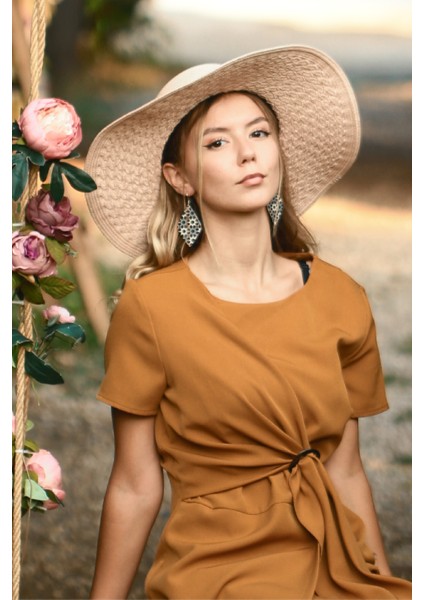 Kadın Deri Çelik Kancalı Prizma Model Küpe
